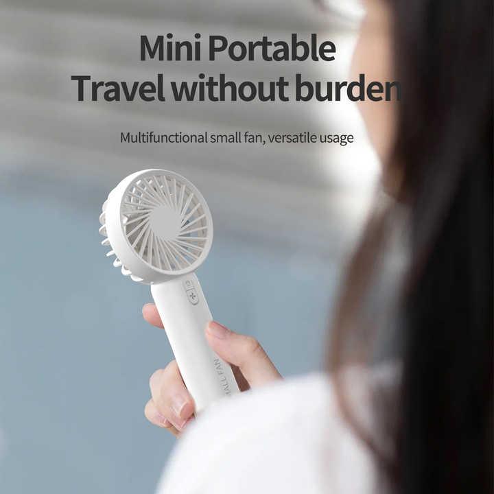 White Mini Handheld Rechargeable Fan - Portable USB-Powered Cooling with Keyring - Mekamart Australia