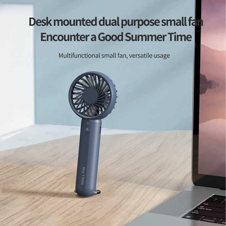 White Mini Handheld Rechargeable Fan - Portable USB-Powered Cooling with Keyring - Mekamart Australia