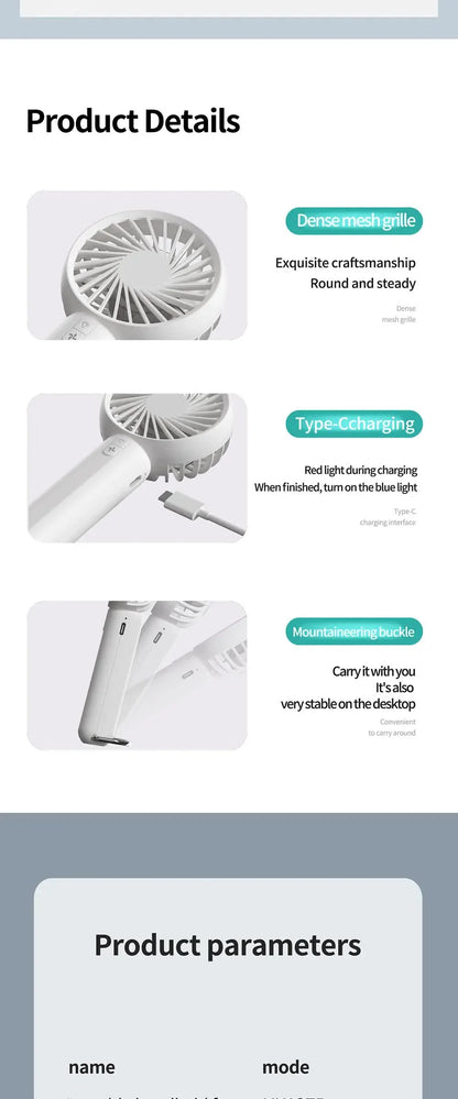 White Mini Handheld Rechargeable Fan - Portable USB-Powered Cooling with Keyring - Mekamart Australia