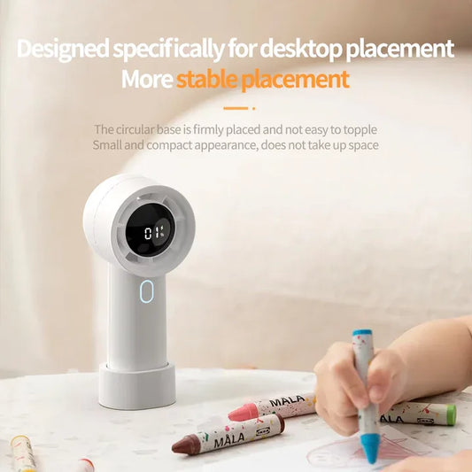 White Portable Mini Bladeless Fan - Rechargeable Handheld Fan with LED Display - Mekamart Australia