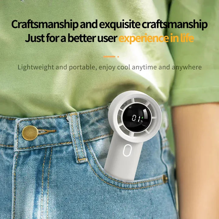White Portable Mini Bladeless Fan - Rechargeable Handheld Fan with LED Display - Mekamart Australia