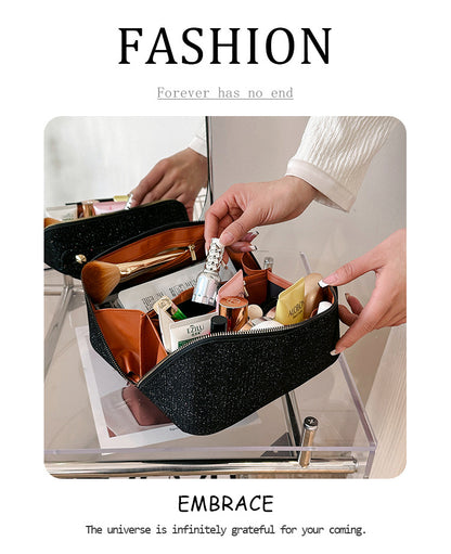 Gold Elegant Glitter Cosmetic Bag with Zipper and Handle