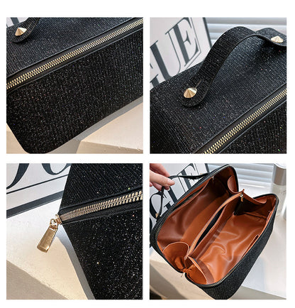 Silver Elegant Glitter Cosmetic Bag with Zipper and Handle