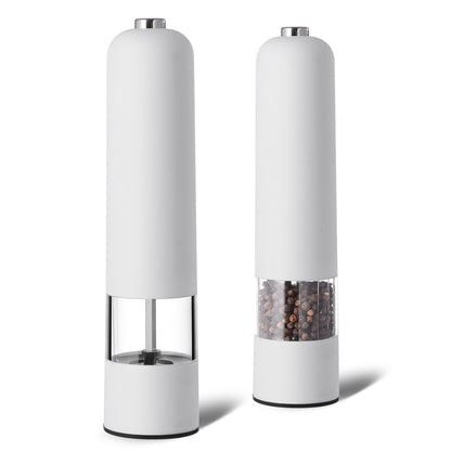 White Elegant Electric Salt and Pepper Grinder - Modern and Compact for Effortless Seasoning