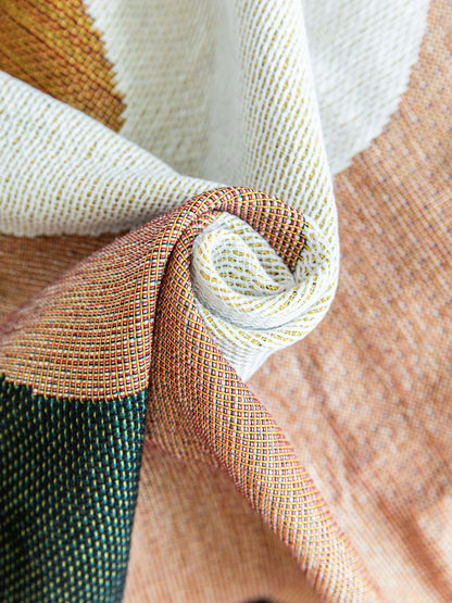 Boho Abstract Woven Blanket – 180x130cm Decorative Throw with Tassel Edges