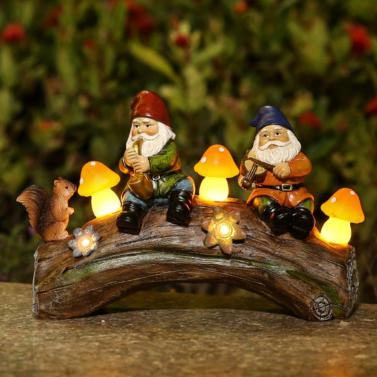 Solar-Powered Garden Gnome Statue - LED Lighted Outdoor Resin Decoration