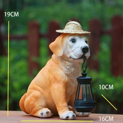 Solar-Powered Dog Statue with LED Lantern - Waterproof Outdoor Garden Light