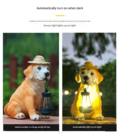 Solar-Powered Dog Statue with LED Lantern - Waterproof Outdoor Garden Light