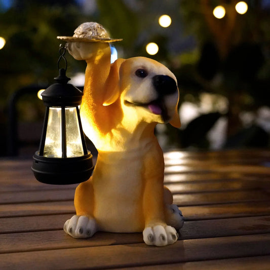 Solar-Powered Labrador Portable Light Statue with LED Lantern - Waterproof Outdoor Garden Light - Mekamart Australia