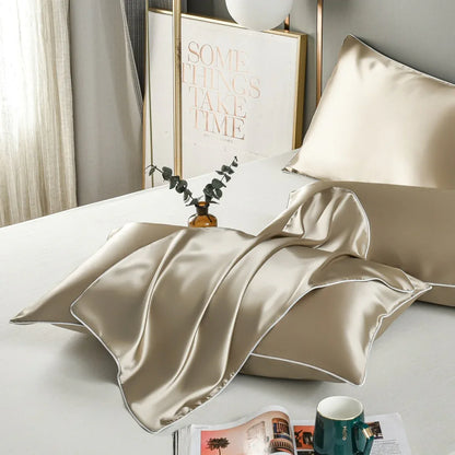 Champagne Gold Luxury Double-Sided Satin Silk Pillowcase – Summer Cooling Polyester Pillow Cover Set(Without Pillow Core) - Mekamart Australia
