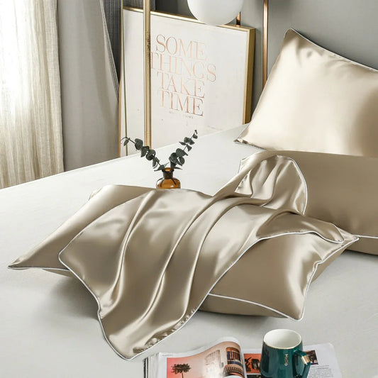Champagne Gold Luxury Double-Sided Satin Silk Pillowcase – Summer Cooling Polyester Pillow Cover Set(Without Pillow Core) - Mekamart Australia