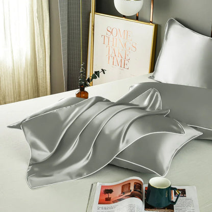 Grey Luxury Double-Sided Satin Silk Pillowcase - Summer Cooling Polyester Pillow Cover Set(Without Pillow Core) - Mekamart Australia