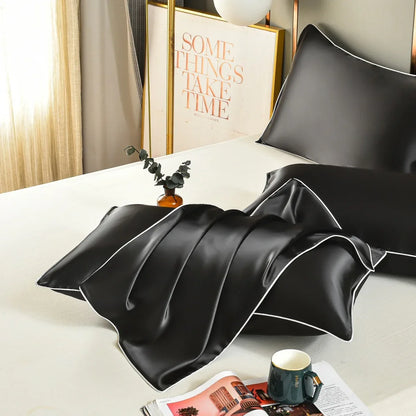 Black Luxury Double-Sided Satin Silk Pillowcase - Summer Cooling Polyester Pillow Cover Set(Without Pillow Core) - Mekamart Australia
