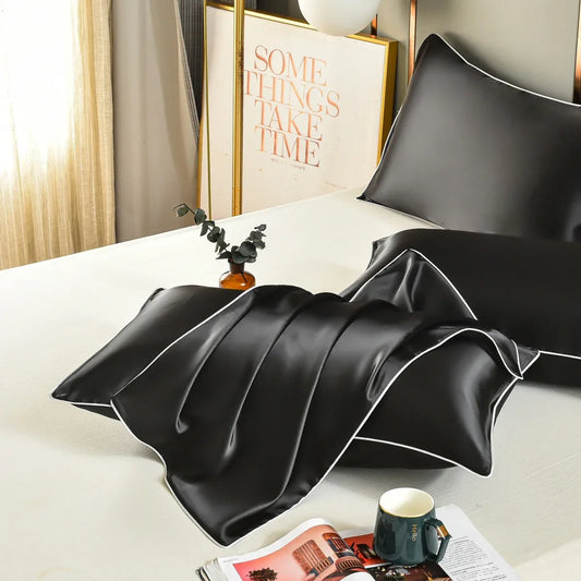 Black Luxury Double-Sided Satin Silk Pillowcase - Summer Cooling Polyester Pillow Cover Set(Without Pillow Core) - Mekamart Australia