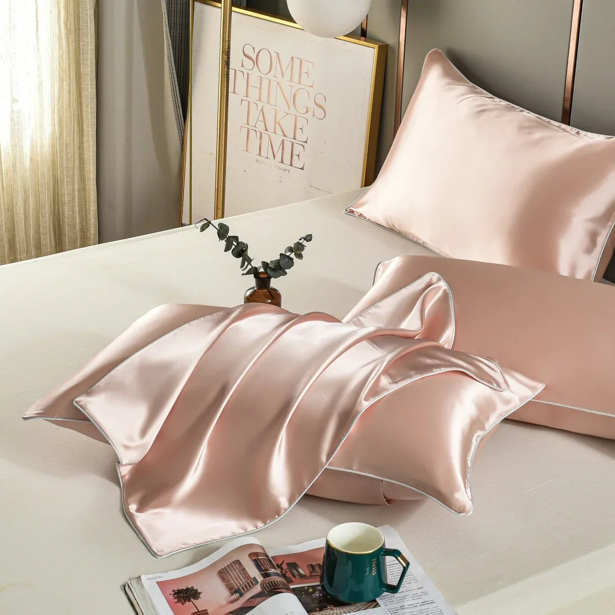 Pink Luxury Double-Sided Satin Silk Pillowcase - Summer Cooling Polyester Pillow Cover Set(Without Pillow Core) - Mekamart Australia