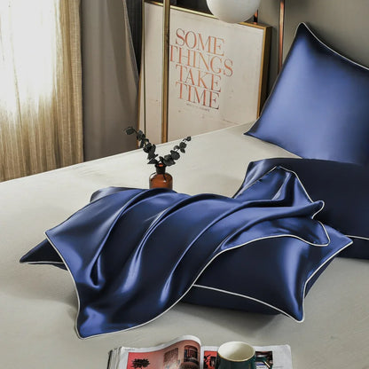 Dark Blue Luxury Double-Sided Satin Silk Pillowcase - Summer Cooling Polyester Pillow Cover Set(Without Pillow Core) - Mekamart Australia