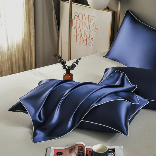 Dark Blue Luxury Double-Sided Satin Silk Pillowcase - Summer Cooling Polyester Pillow Cover Set(Without Pillow Core) - Mekamart Australia