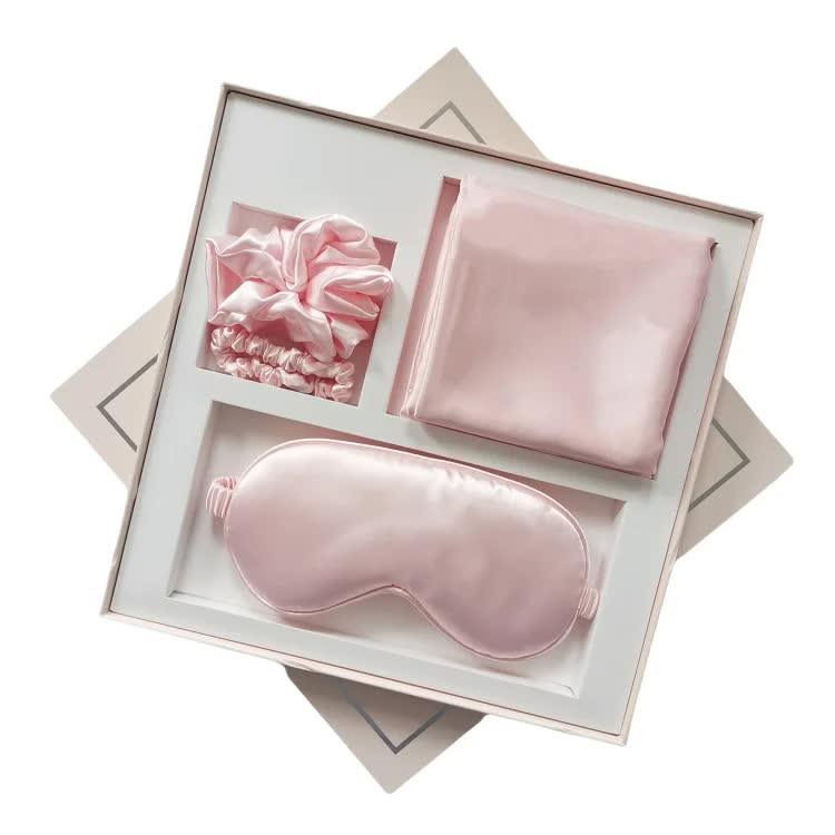 Pink Luxury Faux Silk Sleep Gift Set - 4-Piece Eye Mask, Pillowcase & Scrunchies for Relaxation & Comfort - Mekamart Australia