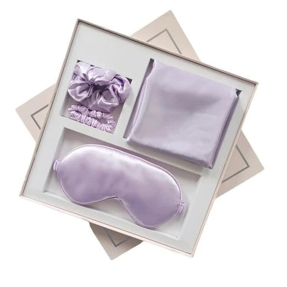 Purple Luxury Faux Silk Sleep Gift Set - 4-Piece Eye Mask, Pillowcase & Scrunchies for Relaxation & Comfort - Mekamart Australia