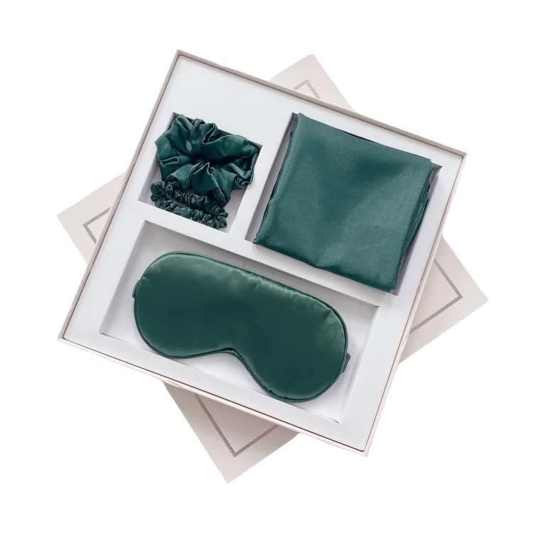 Green Luxury Faux Silk Sleep Gift Set - 4-Piece Eye Mask, Pillowcase & Scrunchies for Relaxation & Comfort - Mekamart Australia