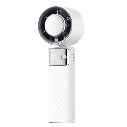 White Portable Turbo Handheld USB Rechargeable Fan with Digital Speed Display – High-Speed Cooling Fan for Outdoor Use - Mekamart Australia