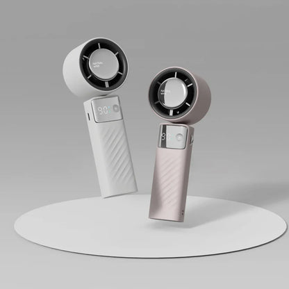 White Portable Turbo Handheld USB Rechargeable Fan with Digital Speed Display – High-Speed Cooling Fan for Outdoor Use - Mekamart Australia