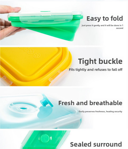 3-piece Set (Red + Yellow +Green) Collapsible Silicone Food Storage Containers Set - 350ML, 500ML, 800ML | BPA-Free, Microwave, Dishwasher & Freezer Safe | Foldable & Portable Bento Boxes for Travel & Outdoor