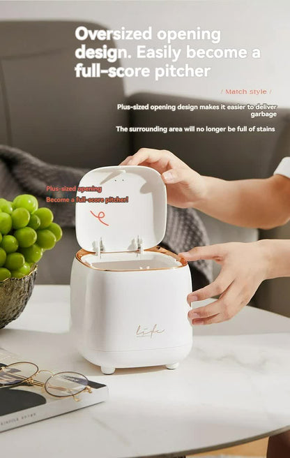 Light Green Portable Tabletop Trash Can with Dual-Layer Design - Convenient for Desk Organization