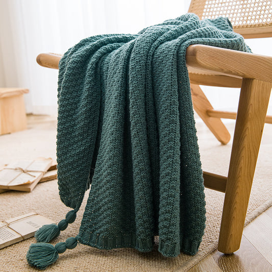 Dark Green 110cm x 150cm Soft Tassel Throw Blanket for Sofa or Bed, Cozy  Casual Blanket for Office Nap, Minimalist Bed End Cover