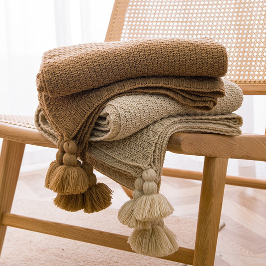 Beige 110cm x 150cm Soft Tassel Throw Blanket for Sofa or Bed, Cozy  Casual Blanket for Office Nap, Minimalist Bed End Cover