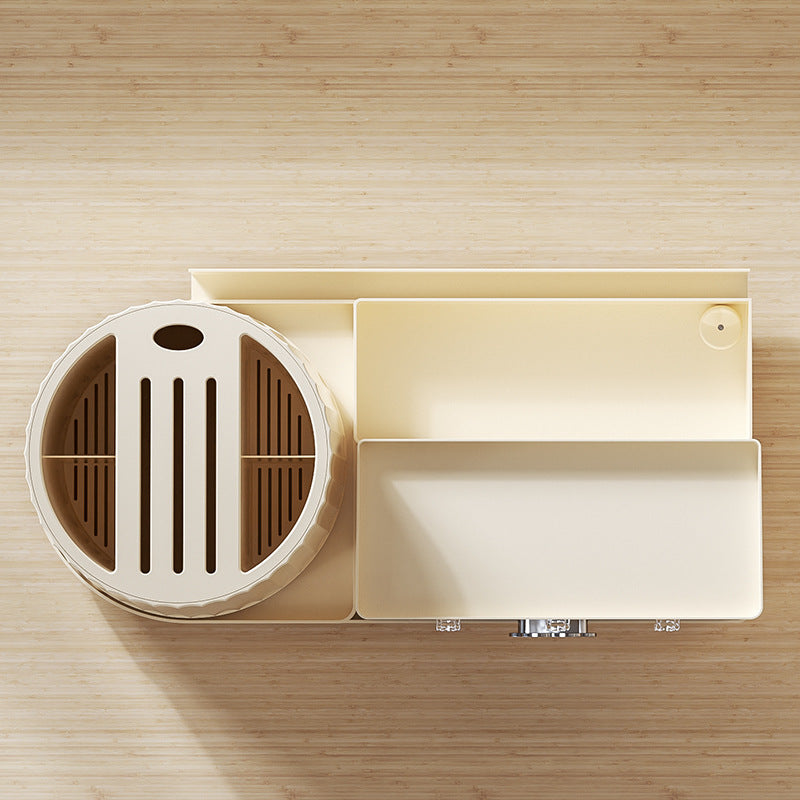 All-in-One Kitchen Countertop Organizer | Rotating Utensil Holder, Knife Block & Spice Rack with Drawer | Transparent color