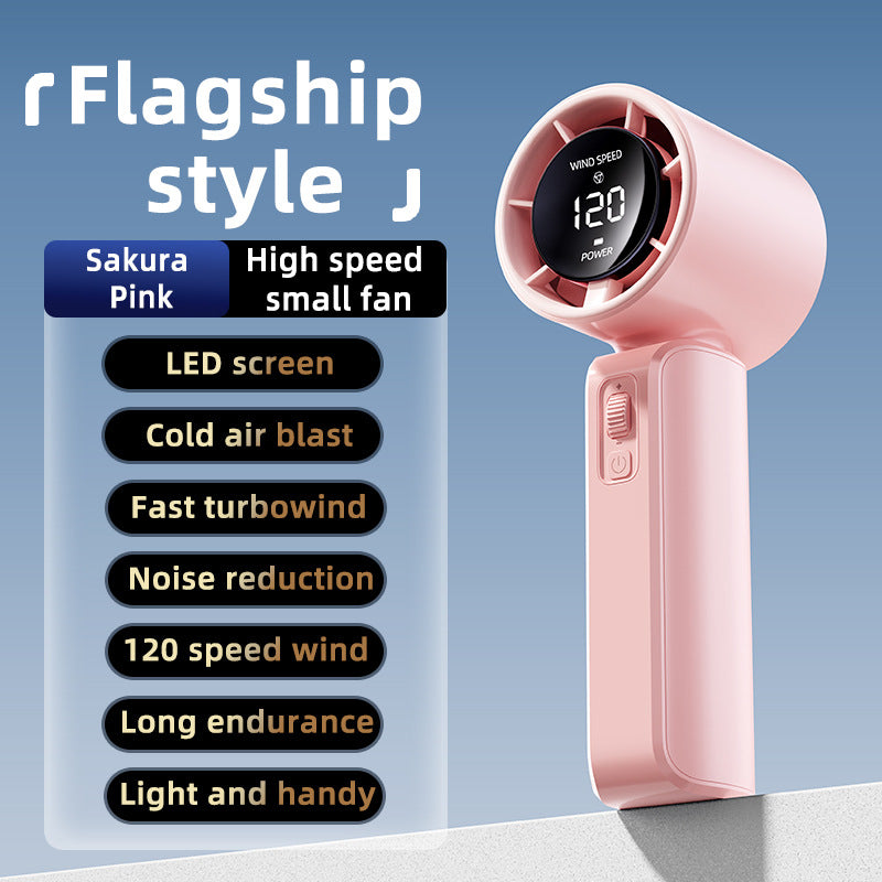Pink Portable Handheld Fan with 120-Speed Display - USB Rechargeable Mini Cooling Fan for Outdoor Use