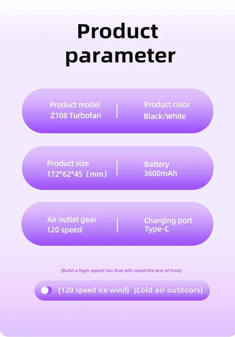 White Portable Handheld Fan with 120-Speed Display - USB Rechargeable Mini Cooling Fan for Outdoor Use