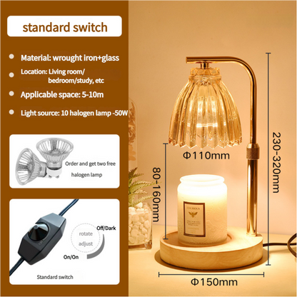 Gold Wrought Iron Candle Warmer Lamp with Halogen Bulb - Adjustable Scented Candle Melter for Home Decor