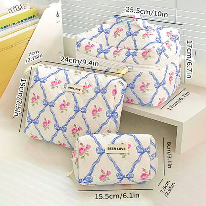 Pink Elegant 3-Piece Cosmetic Storage Set - Portable Skincare and Travel Pouch