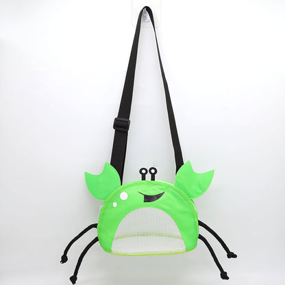 3 PCS Green Cute Crab Mesh Beach Bag for Kids - Shell Collecting Sand Toy Bag for Toddlers