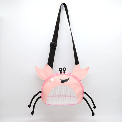 3 PCS Pink Cute Crab Mesh Beach Bag for Kids - Shell Collecting Sand Toy Bag for Toddlers