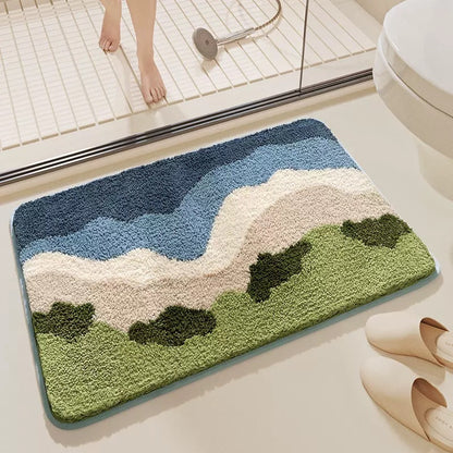 Big Wave Beach Bath Mat - Super Absorbent, Non-Slip Bathroom Floor Mat - 40x60cm