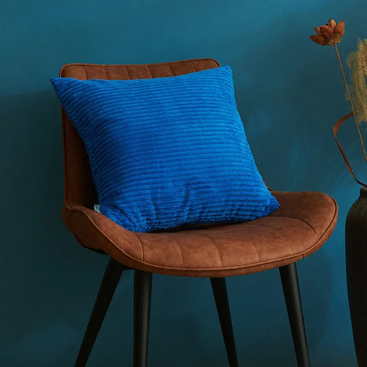 Blue Set of 4 Corduroy Pillow Covers - Solid Color Minimalist Throw Cushion Covers - 45x45cm (Pillow Inserts are NOT Included) - Mekamart Australia