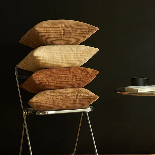 Black Set of 4 Corduroy Pillow Covers - Solid Color Minimalist Throw Cushion Covers - 45x45cm (Pillow Inserts are NOT Included) - Mekamart Australia