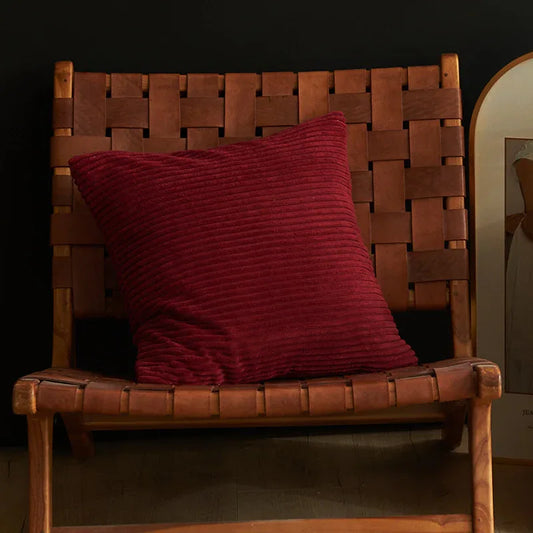 Burgundy Set of 4 Corduroy Pillow Covers - Solid Color Minimalist Throw Cushion Covers - 45x45cm (Pillow Inserts are NOT Included) - Mekamart Australia