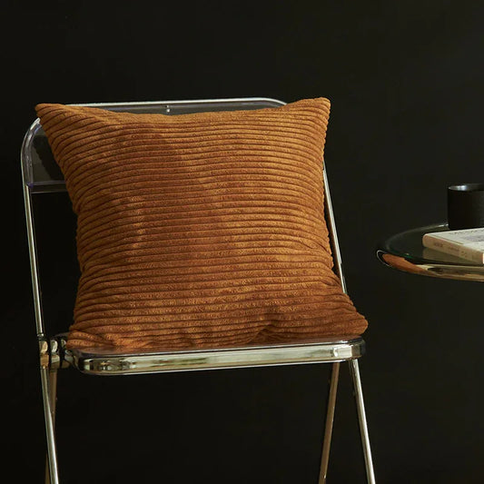 Middle Brown Set of 4 Corduroy Pillow Covers - Solid Color Minimalist Throw Cushion Covers - 45x45cm (Pillow Inserts are NOT Included) - Mekamart Australia