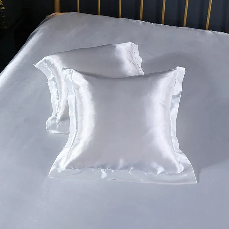 White 2 PCS Faux Silk Pillow Covers - Cooling Ice Silk Satin Cushion Covers - 45x45cm - Mekamart Australia