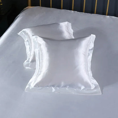 White 2 PCS Faux Silk Pillow Covers - Cooling Ice Silk Satin Cushion Covers - 45x45cm - Mekamart Australia