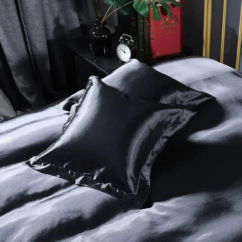 Black 2 PCS Faux Silk Pillow Covers - Cooling Ice Silk Satin Cushion Covers - 45x45cm - Mekamart Australia