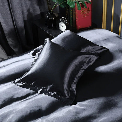 Black 2 PCS Faux Silk Pillow Covers - Cooling Ice Silk Satin Cushion Covers - 45x45cm - Mekamart Australia