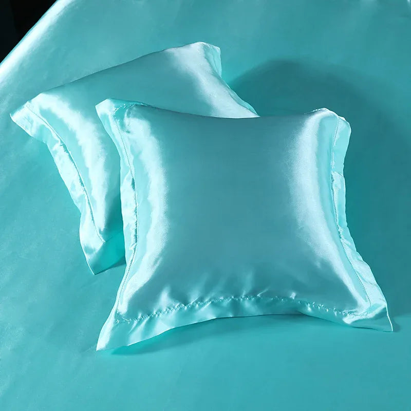 Blue 2 PCS Faux Silk Pillow Covers - Cooling Ice Silk Satin Cushion Covers - 45x45cm - Mekamart Australia