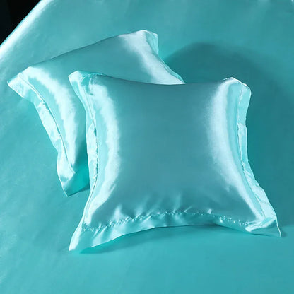Blue 2 PCS Faux Silk Pillow Covers - Cooling Ice Silk Satin Cushion Covers - 45x45cm - Mekamart Australia