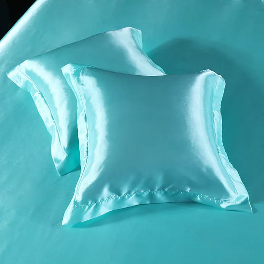 Blue 2 PCS Faux Silk Pillow Covers - Cooling Ice Silk Satin Cushion Covers - 45x45cm - Mekamart Australia