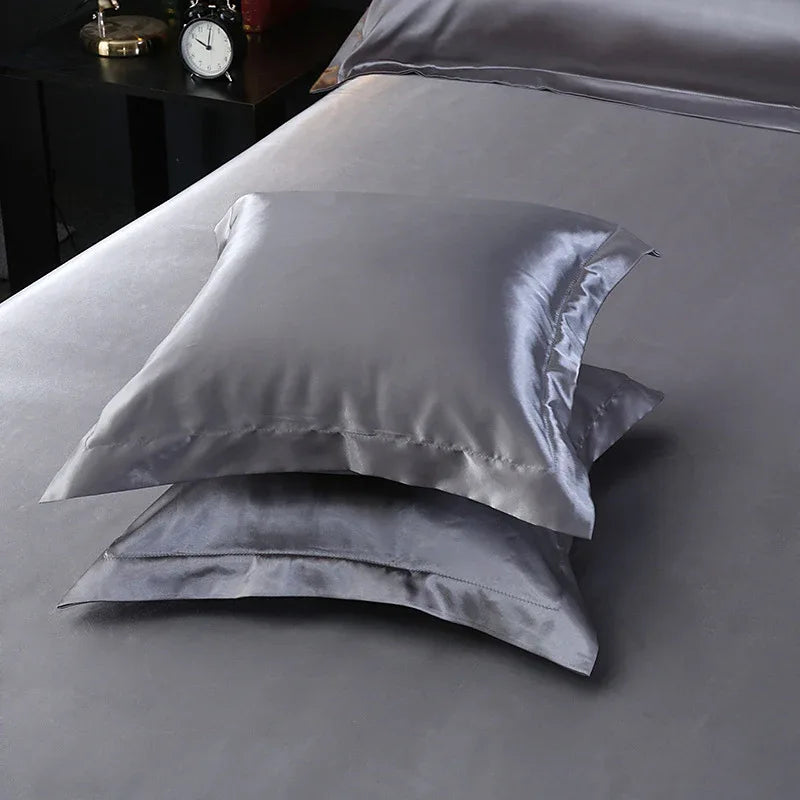 Silver 2 PCS Faux Silk Pillow Covers - Cooling Ice Silk Satin Cushion Covers - 45x45cm - Mekamart Australia